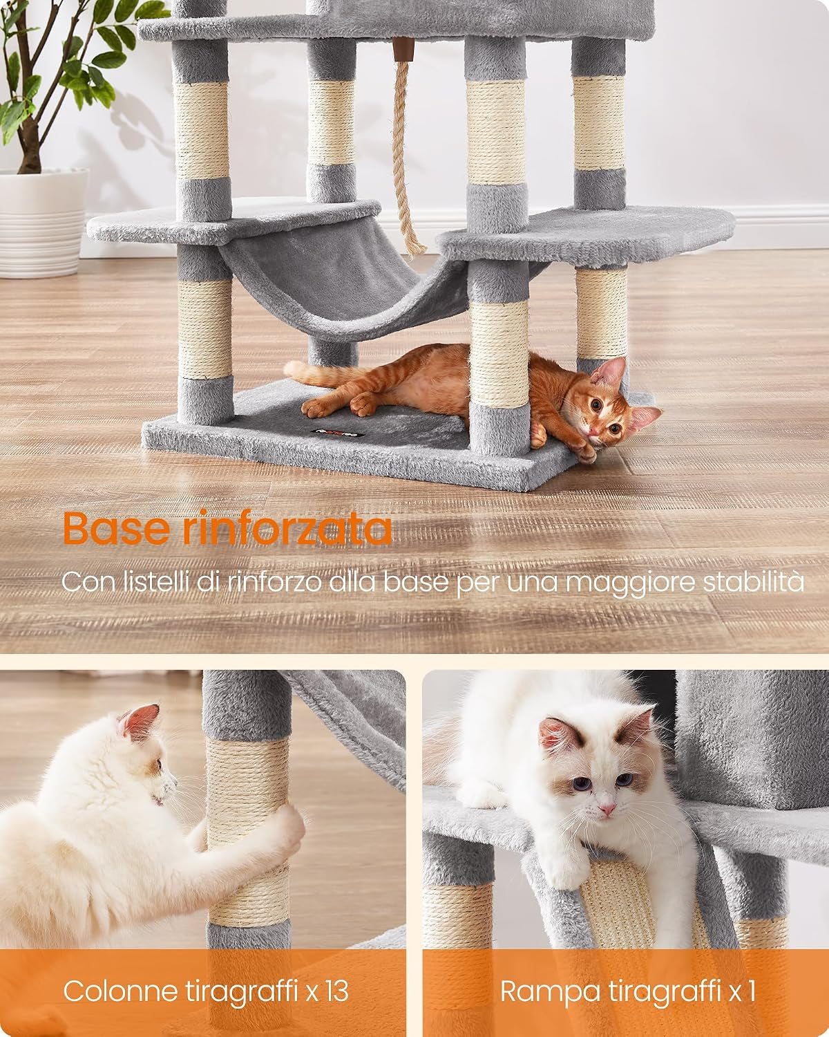 Large Cat Tree 168 cm – Multi-Level Cat Scratching Post with 2 Beds, 2 Hideaways & Hammock