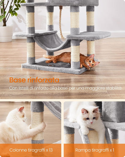 Large Cat Tree 168 cm – Multi-Level Cat Scratching Post with 2 Beds, 2 Hideaways & Hammock
