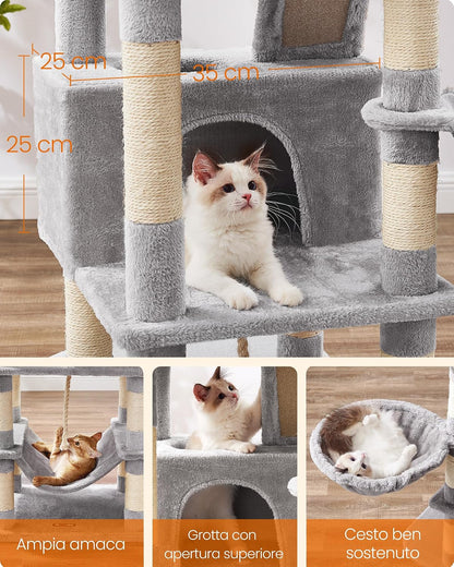 Large Cat Tree 168 cm – Multi-Level Cat Scratching Post with 2 Beds, 2 Hideaways & Hammock