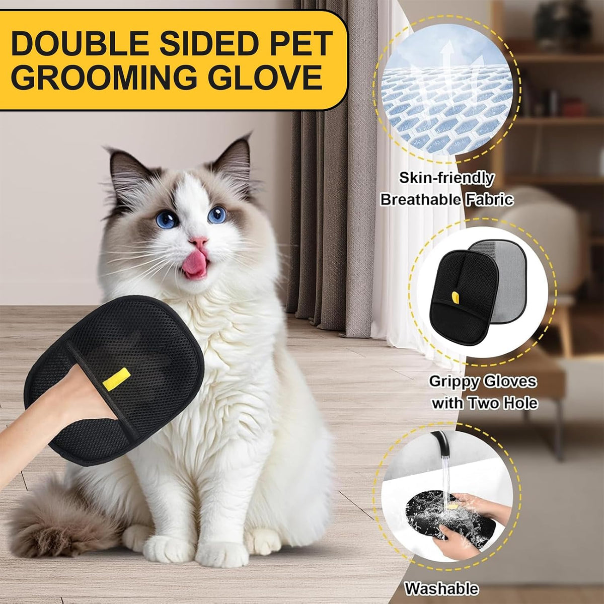 Double Sided Pet Hair Remover Glove |  Reusable Lint & Fur Cleaner for Clothes - Furniture