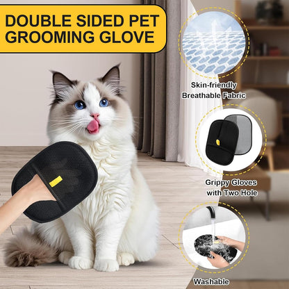 Double Sided Pet Hair Remover Glove |  Reusable Lint & Fur Cleaner for Clothes - Furniture