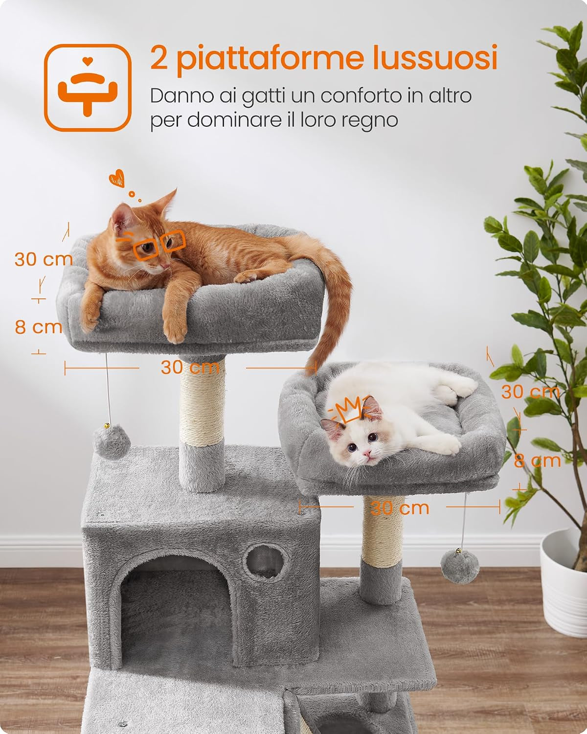 Large Cat Tree 168 cm – Multi-Level Cat Scratching Post with 2 Beds, 2 Hideaways & Hammock