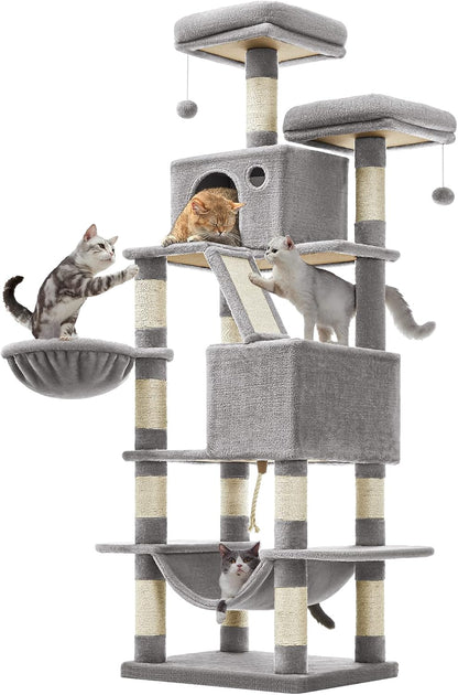 Large Cat Tree 168 cm – Multi-Level Cat Scratching Post with 2 Beds, 2 Hideaways & Hammock